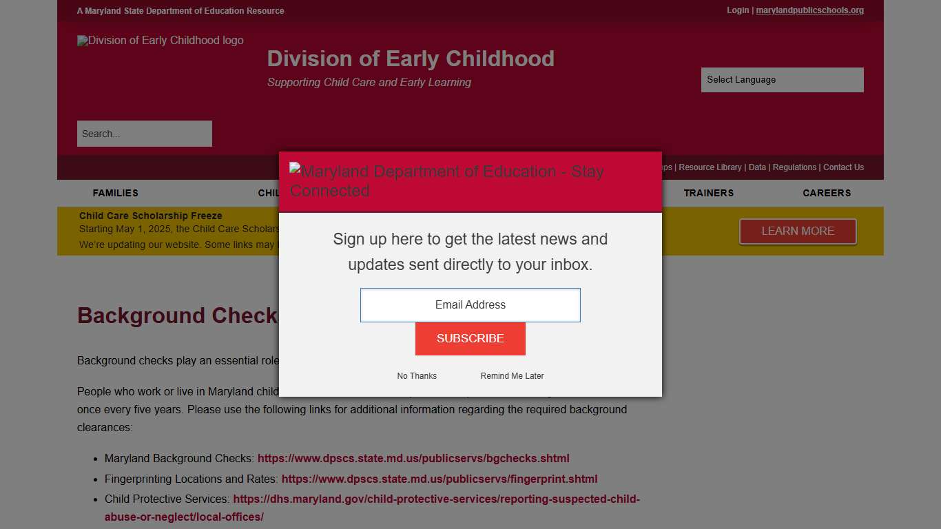 Background Checks and Fingerprinting Division of Early Childhood